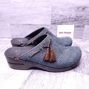 Dansko Blue suede clogs